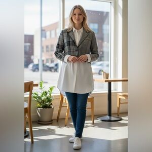 Buckle ‘Mystree’ Mixed Media Cropped Blazer and Attached Dress Shirt Women’s M